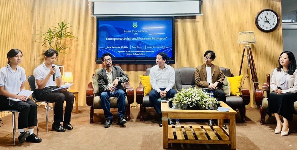 Panelists along with the moderator during a panel discussion on "Entrepreneurship Skills & Business Strategies" at the college campus in Kohima on September 25.